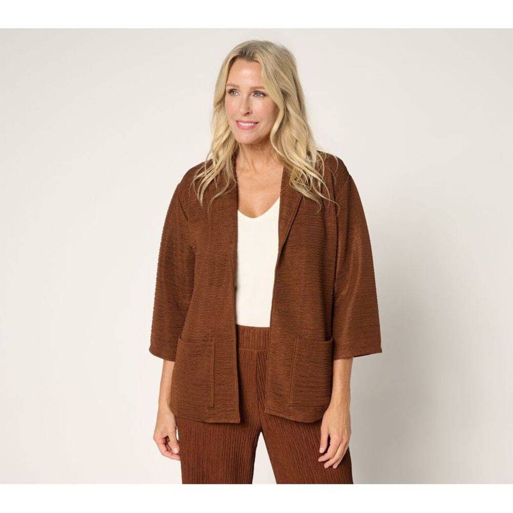Joan Rivers Classics Collection Women's Jacket Sz XL Crinkle Knit Brown A702866